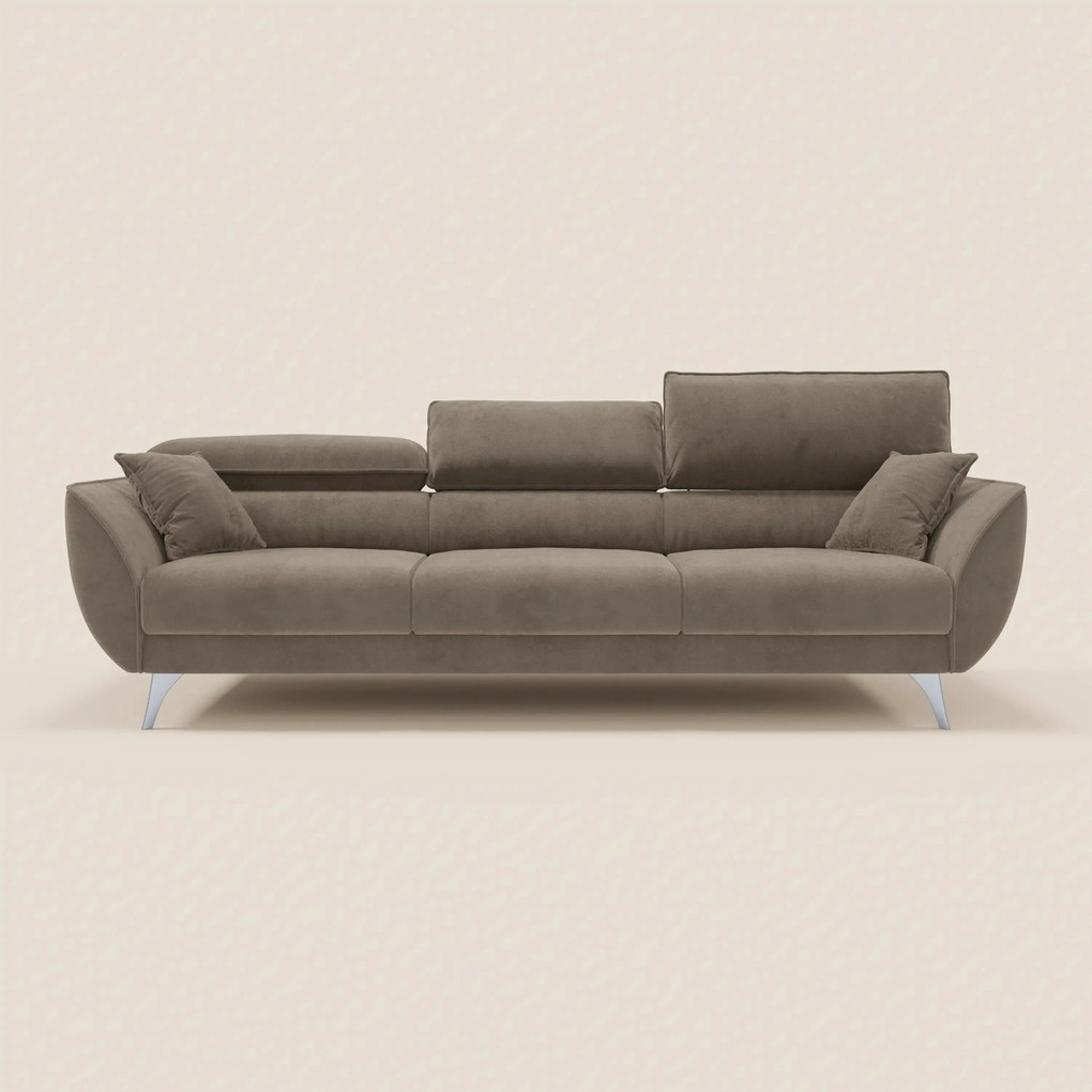 Michelangelo 4 Posti – Divano con 3 sedute estensibili e poggiatesta reclinabili in elegante tessuto vellutino smacchiabile T30