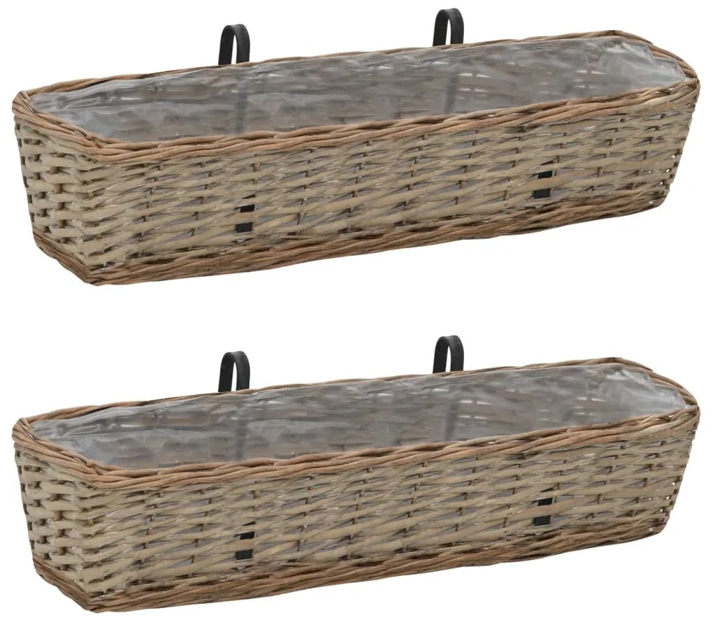 Fioriere Da Balcone 2 Pz İn Vimini Con Rivestimento İn Pe 80 Cm /