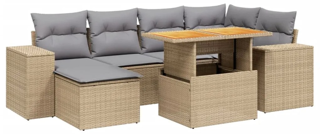 Set divani da giardino 7 pz con cuscini beige in polyrattan