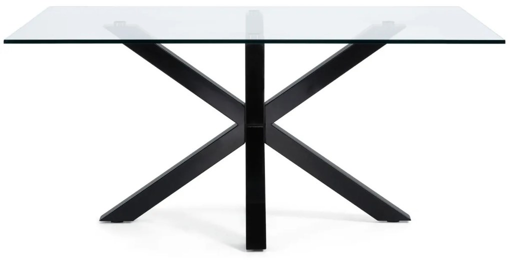 Kave Home - Tavolo Argo in vetro e gambe in acciaio finitura nera 180 x 100 cm