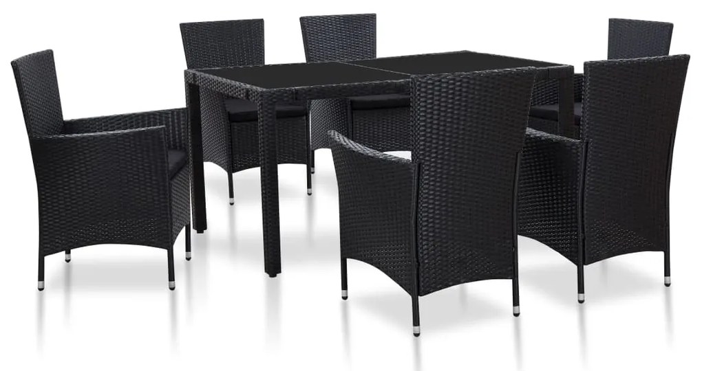 Set mobili da pranzo per giardino 7 pz in polyrattan nero