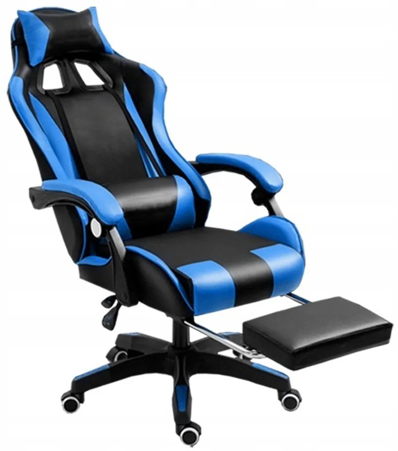 Comoda sedia da gaming con cuscino nero e blu