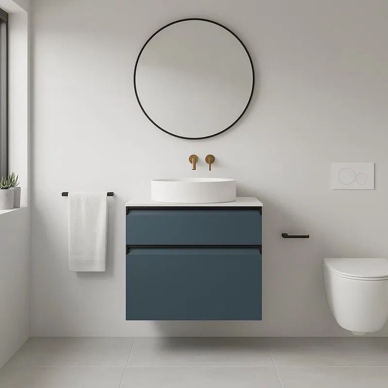 Mobile da bagno sospeso sotto lavabo L 59.5 x H 60 x P 45.5 cm blu opaco, 2 cassetti Fusion