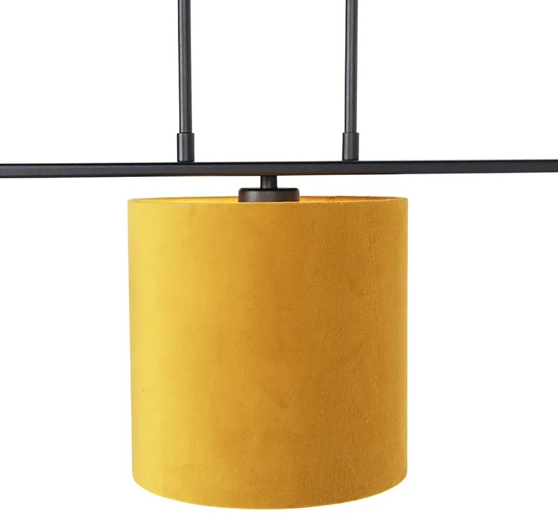 Lampada a sospensione con paralumi in velluto giallo con oro 20 cm - Combi 3 Deluxe