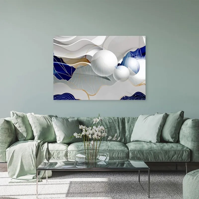 Quadro su tela, Astrazione blu con palline 3D  Dimensioni 120x80