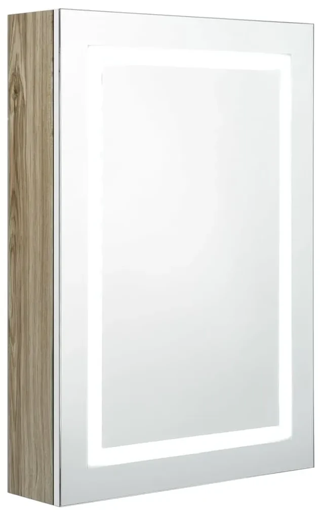 Armadietto bagno con specchio e led bianco e rovere 50x13x70 cm