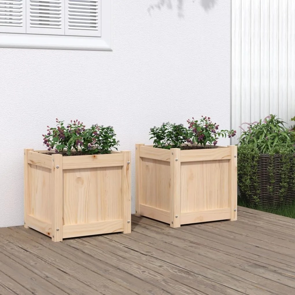 Fioriere Da Giardino 2 Pz İn Legno Massello Di Pino /