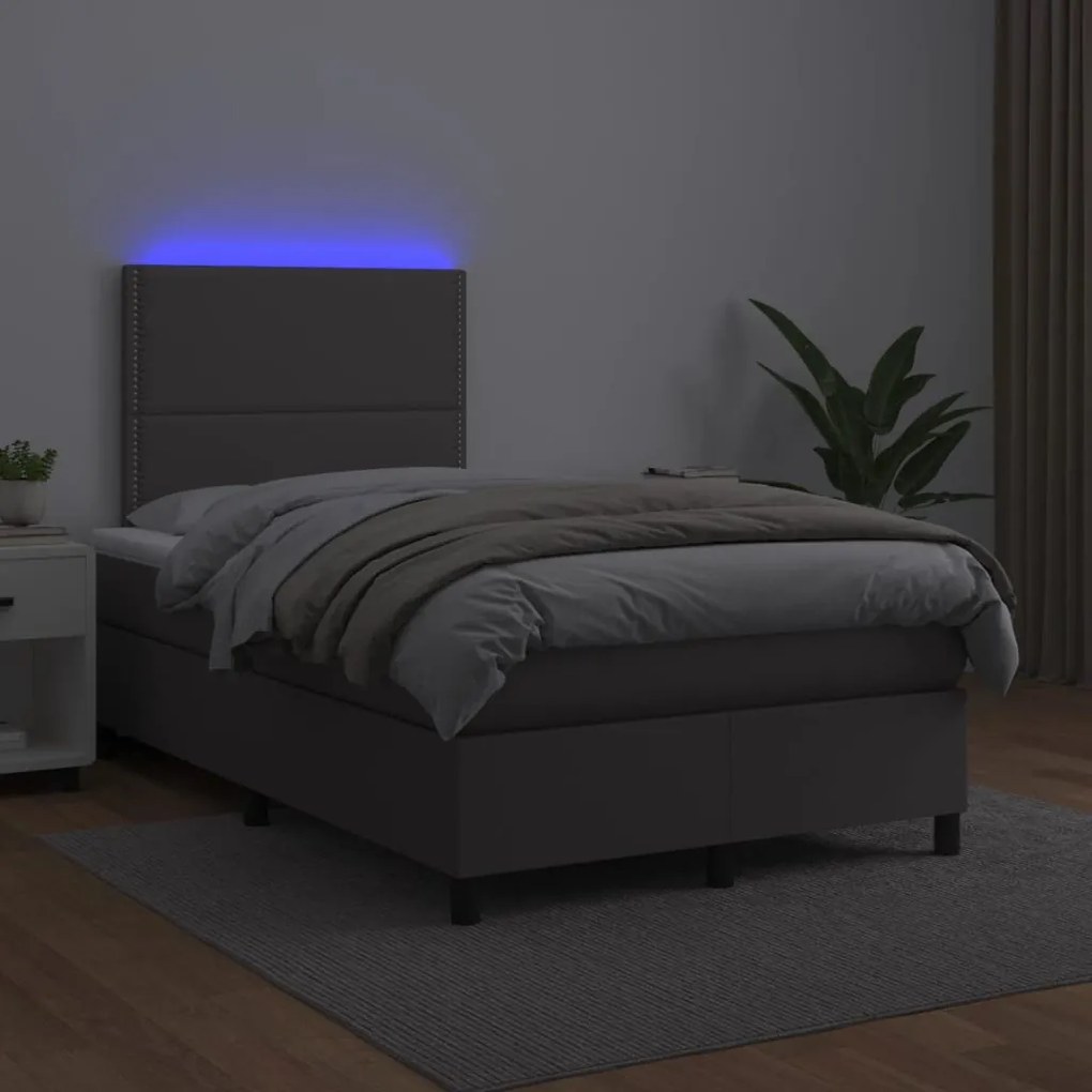 Giroletto molle con materasso e led grigio 120x190cm similpelle