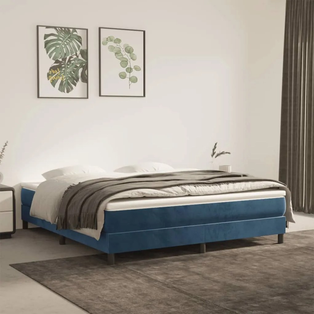 Materasso A Molle Blu Scuro 160x210x20 Cm İn Velluto /