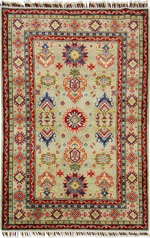 Kazak Tappeto 110 x 150 Verde (Afghanistan) Annodato A Mano