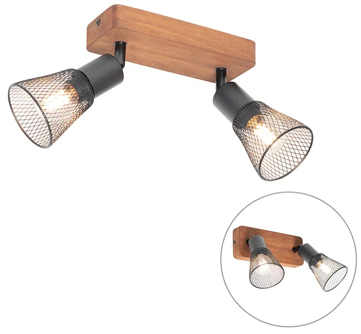 Faretto industriale nero con legno 2 luci - Kristina