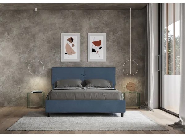Letto matrimoniale e rete 160x200 in microfibra blu Mados