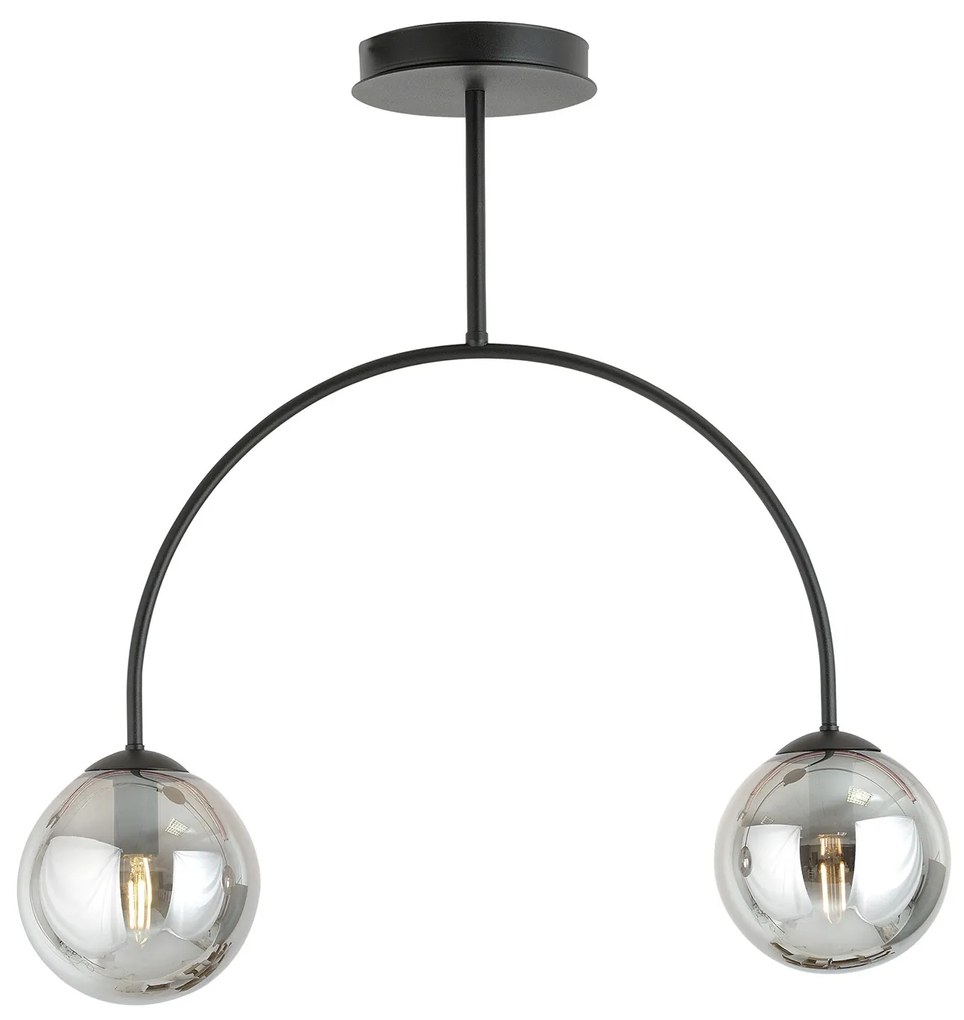 Plafoniera Moderna Utu 2 Luci In Acciaio Nero E Vetro Fumè