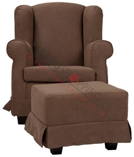 Poltrona imbottita in tessuto sfoderabile BERGERE MARRONE con pouf