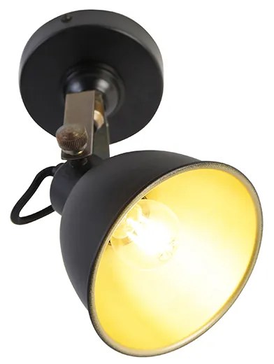 Lampada da parete industriale nera con oro orientabile - Liko