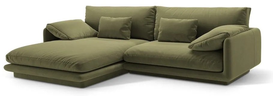 Divano angolare in verde chiaro (con penisola a sinistra/con chaise lounge) con rivestimento in velluto Torino – Micadoni