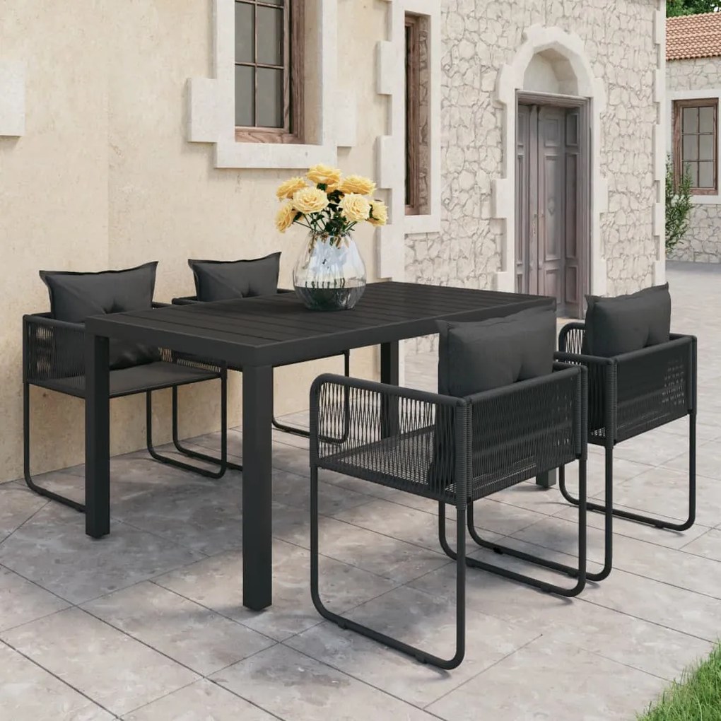 Set da pranzo da giardino 5 pz in rattan pvc nero