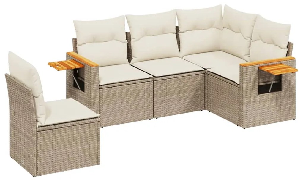 Set divano da giardino 5 pz con cuscini beige in polyrattan