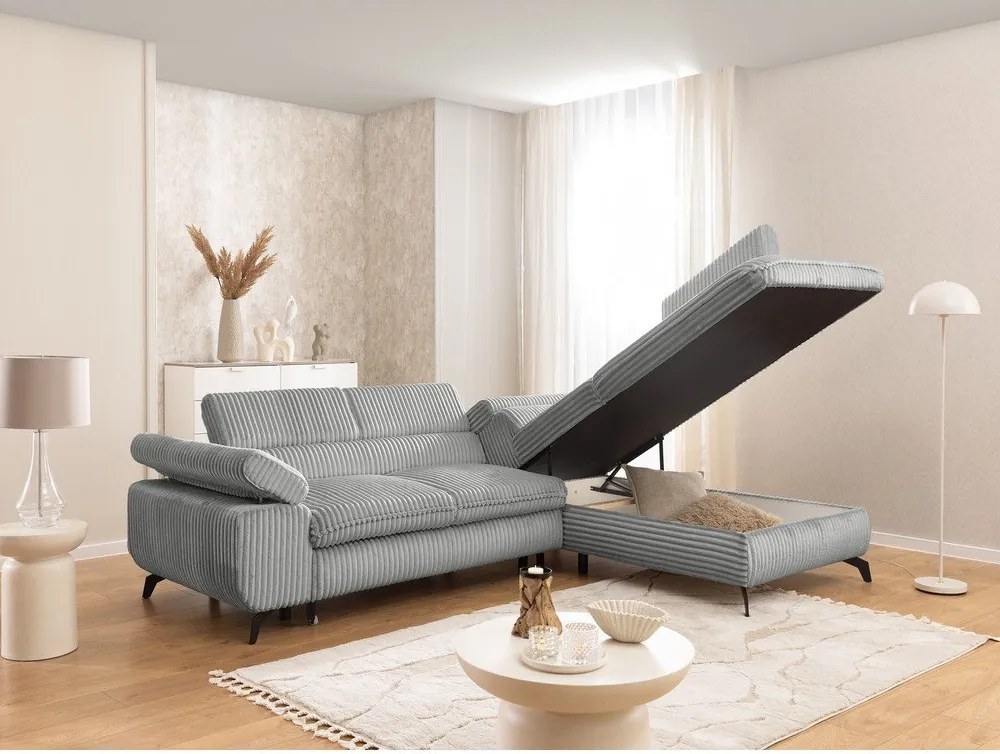 Divano angolare grigio chiaro (con penisola a destra/a L) con rivestimento in velluto a coste Marbeya – Ropez