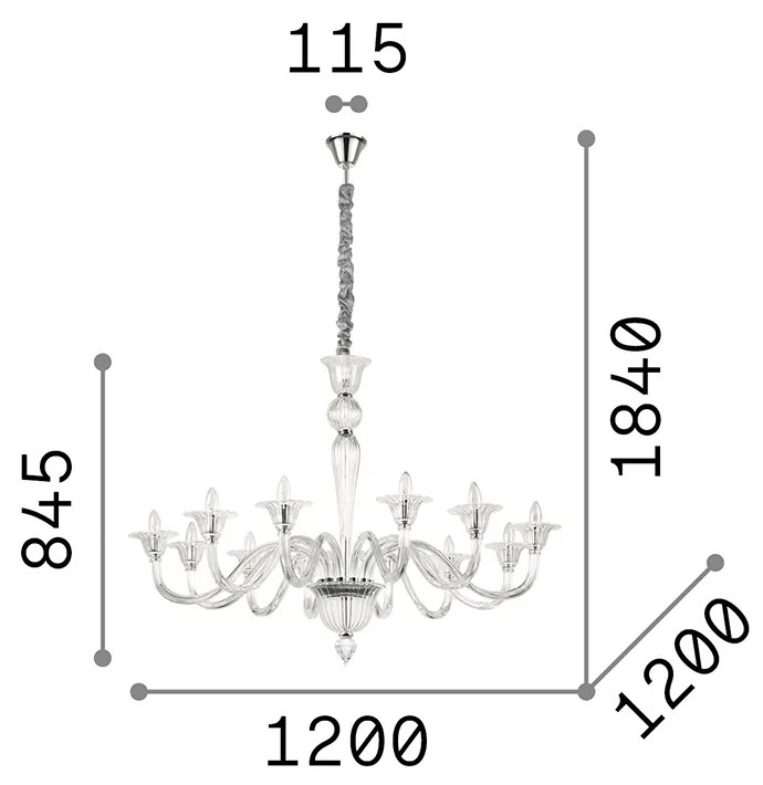 Lampadario Classico Brigitta Vetro Trasparente 12 Luci E14