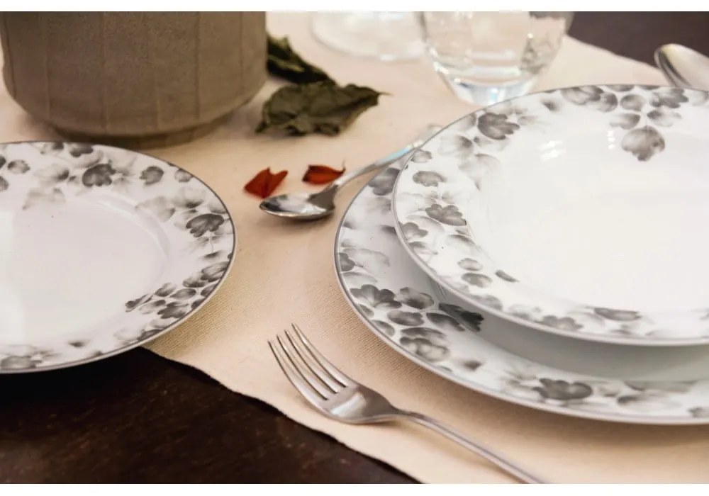 Set di 6 piattini da dessert in porcellana bianco e grigio chiaro ø 19 cm Foliage gray - Villa Altachiara