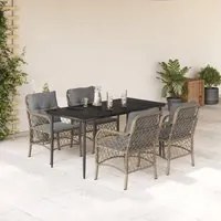 Set Pranzo da Giardino 5 pz con Cuscini Beige Misto Polyrattan 3212155