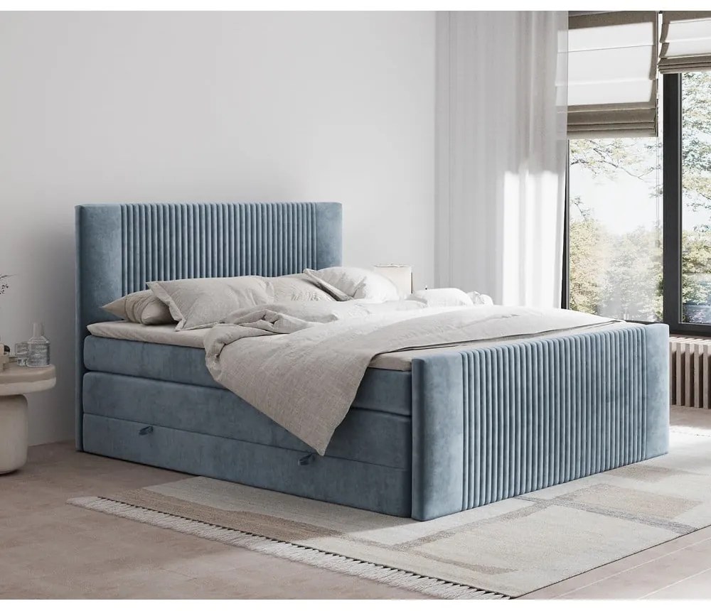 Letto boxspring blu con contenitore 140x200 cm Bergamo – Maison de Rêve