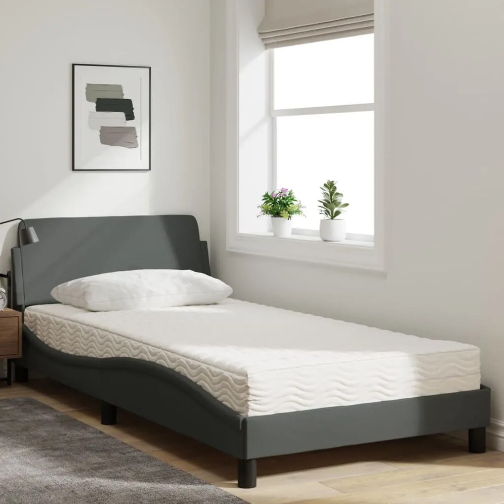 Letto con materasso grigio scuro 100x200 cm in tessuto