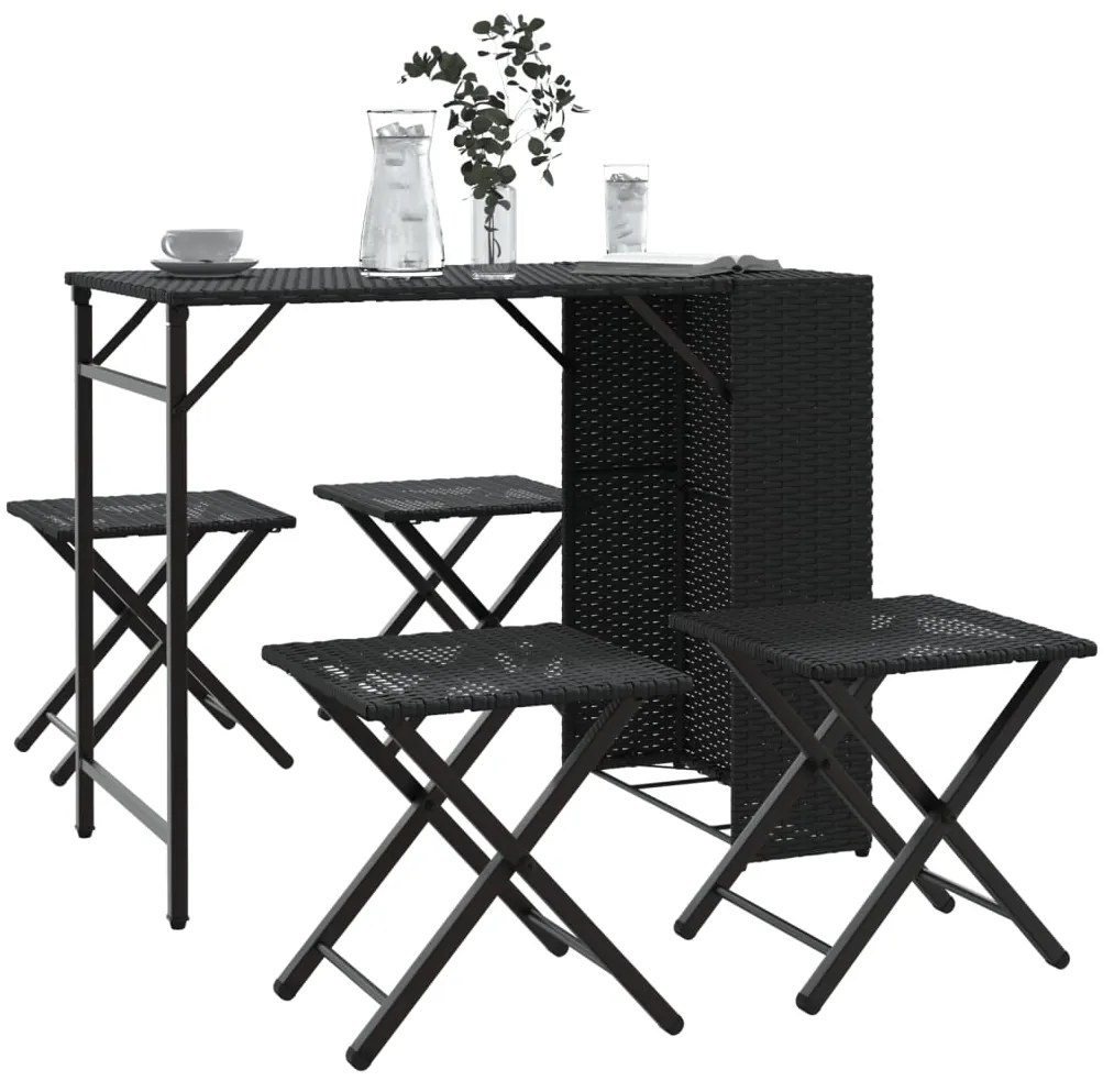 Set Da Pranzo Da Giardino Pieghevole 5 Pz Nero İn Polyrattan /
