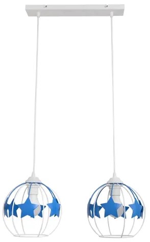 Lampadario a sospensione per bambini STARS 2xE27/15W/230V blu/bianco