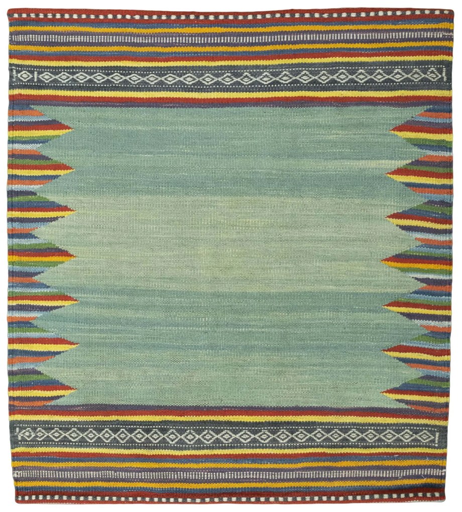 Kilim Tappeto 90 x 100 Verde (Iran) Tessuto A Mano