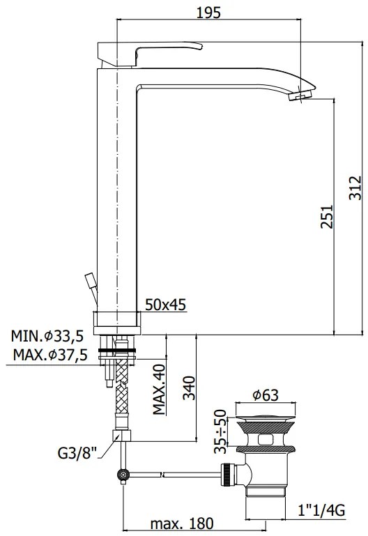 Paffoni Level Les081 Miscelatore Lavabo alto Prolungato Senza Scarico Cromo