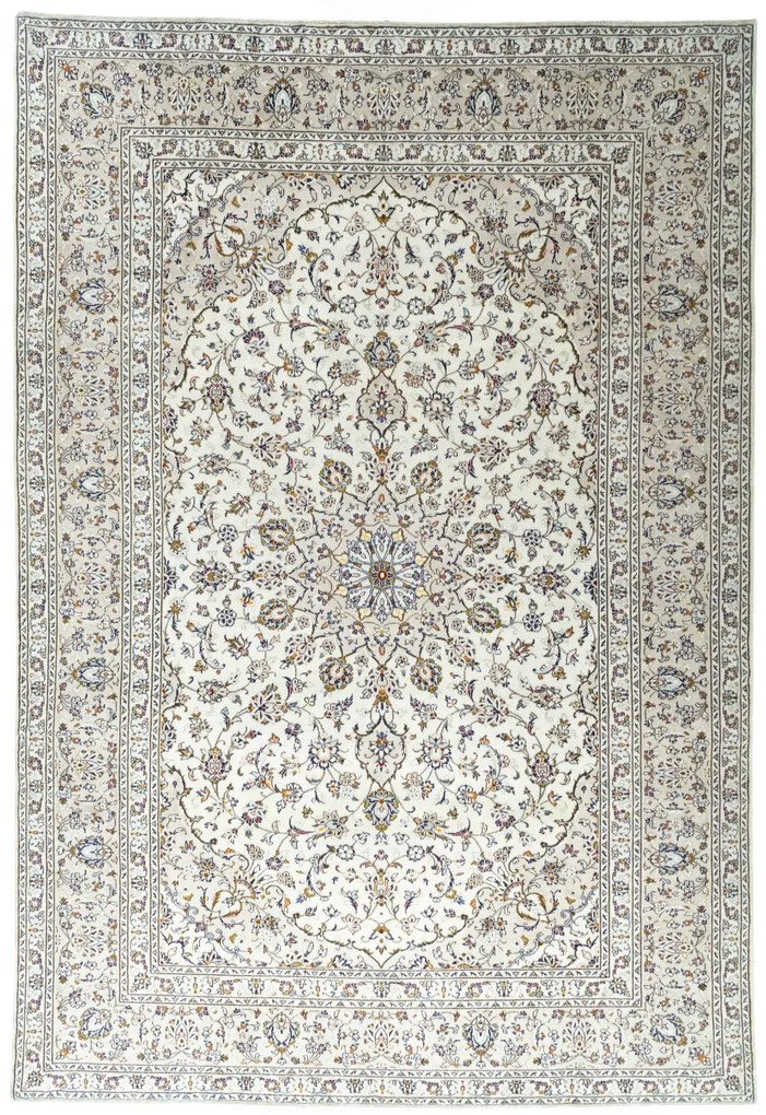 Kashan Tappeto 360x240 Beige (Iran) Annodato A Mano