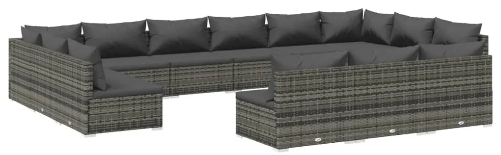 Set Divani da Giardino 13 pz con Cuscini in Polyrattan Grigio