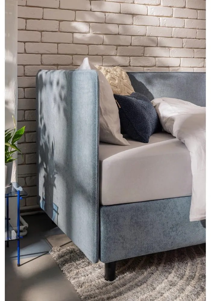 Letto singolo imbottito blu con contenitore con materasso incluso 120x200 cm Avela – Bonami Selection