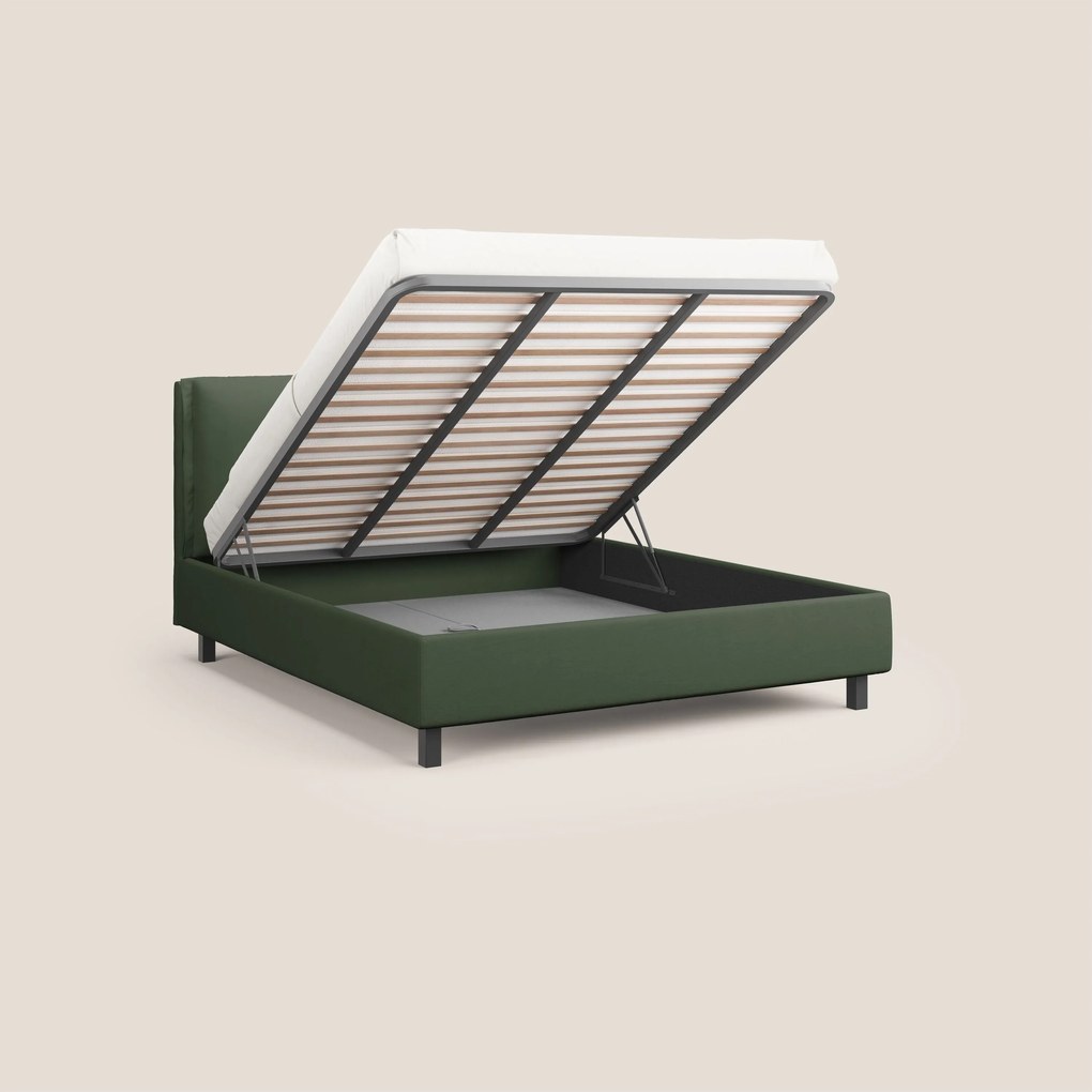 Emma letto contenitore con cuscini mobili in microfibra smacchiabile T11 verde