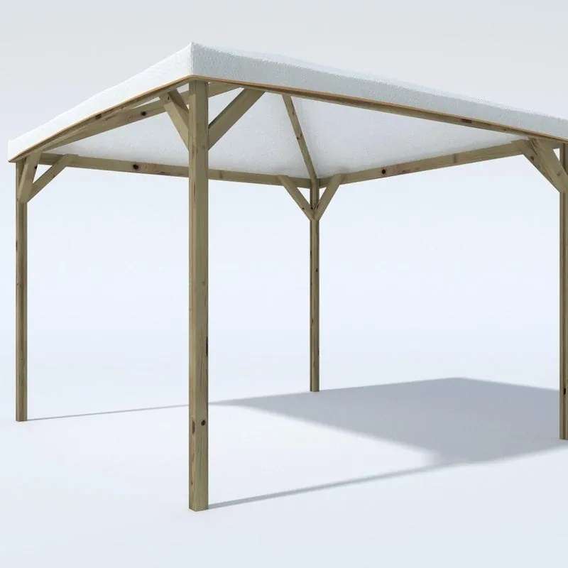 Gazebo 292x300 cm in legno massello naturale, copertura fissa bianca - Joy