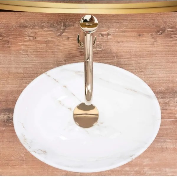 REA-U8014 - Lavabo da appoggio SOFIA MINI 27x34 cm in ceramica/decoro effetto marmo