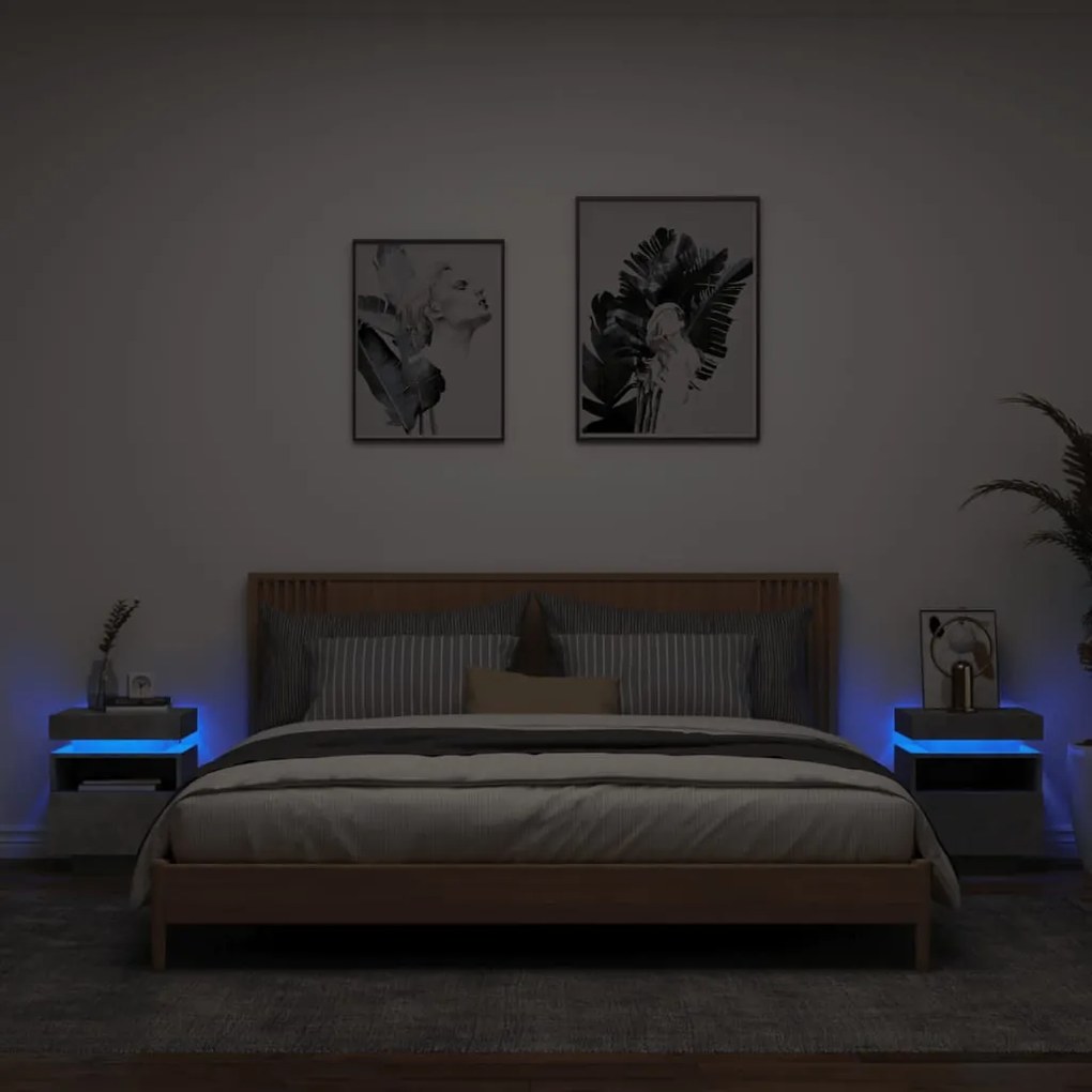 Comodini Con Luci Led 2pz Grigio Cemento 40x39x48,5 Cm /