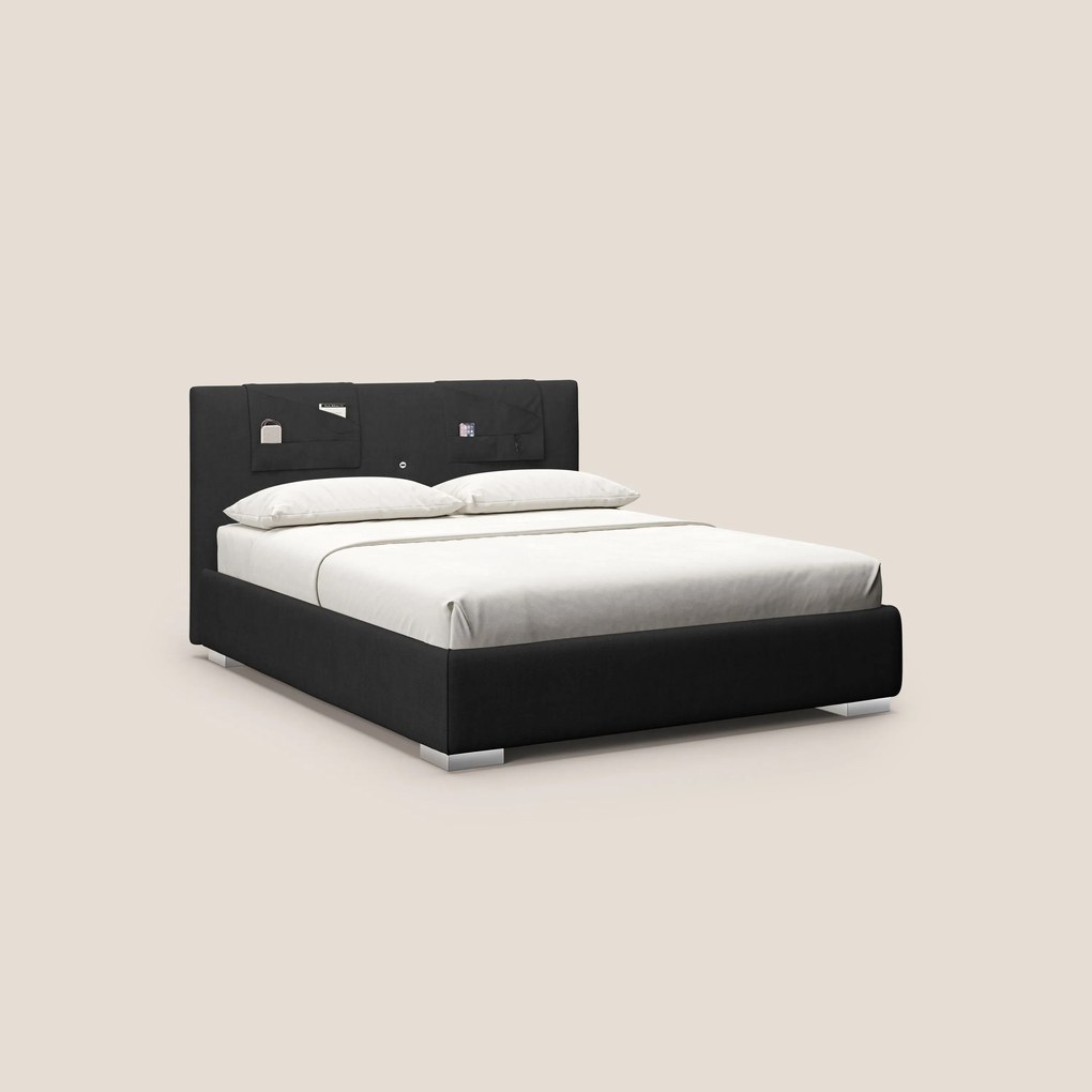 Horus letto imbottito contenitore e presa USB sulla testata in tessuto impermeabile T02 nero