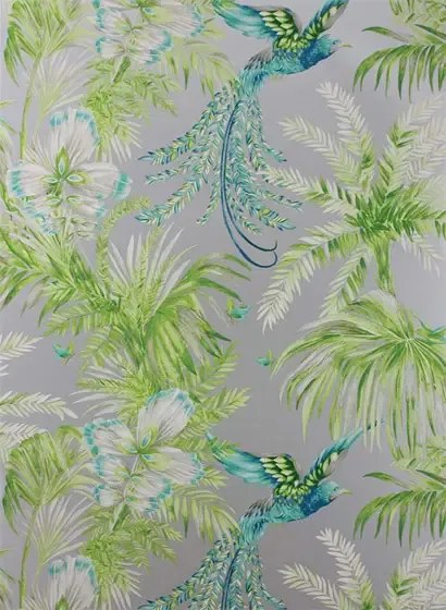 Matthew Williamson Carta da parati Bird of Paradise - Jade/ Kiwi/ Metallic Silver