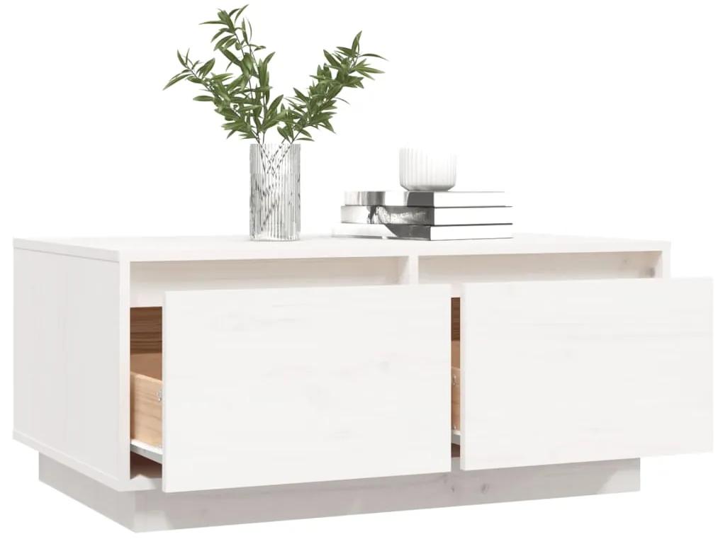 Tavolino da Salotto Bianco 80x50x35 cm Legno Massello di Pino