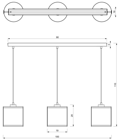 Lampadario a sospensione con filo KAGA 3xE27/60W/230V nero/oro
