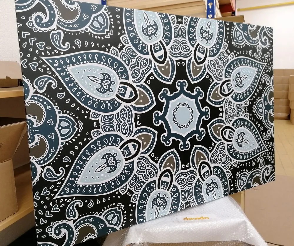 Quadro su tela – Mandala con motivo indiano in azzurro