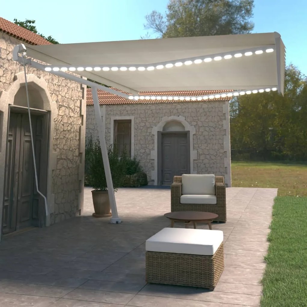 Tenda Da Sole Retrattile Manuale Led 500x350 Cm Crema /