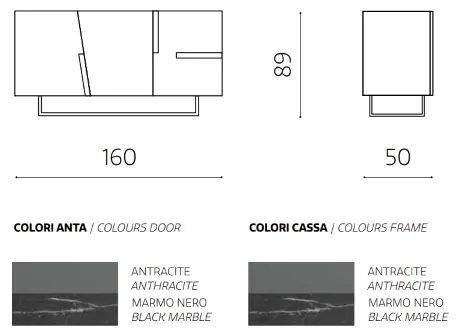 Madia a 3 ante 160 cm con scocca Antracite e inserti Marmo Nero GIRONA con  piedini sagomati