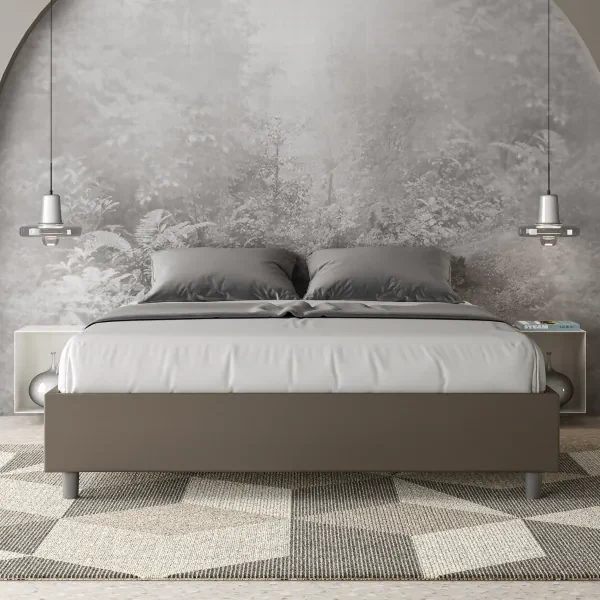 Letto Sommier con rete imbottito 160x200 similpelle cappuccino Azelia