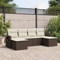 Set Divano da Giardino 6 pz con Cuscini Marrone in Polyrattan 3252860