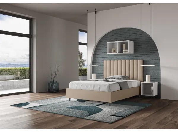 Letto matrimoniale francese con rete imbottito 140x200 similpelle cappuccino Agueda