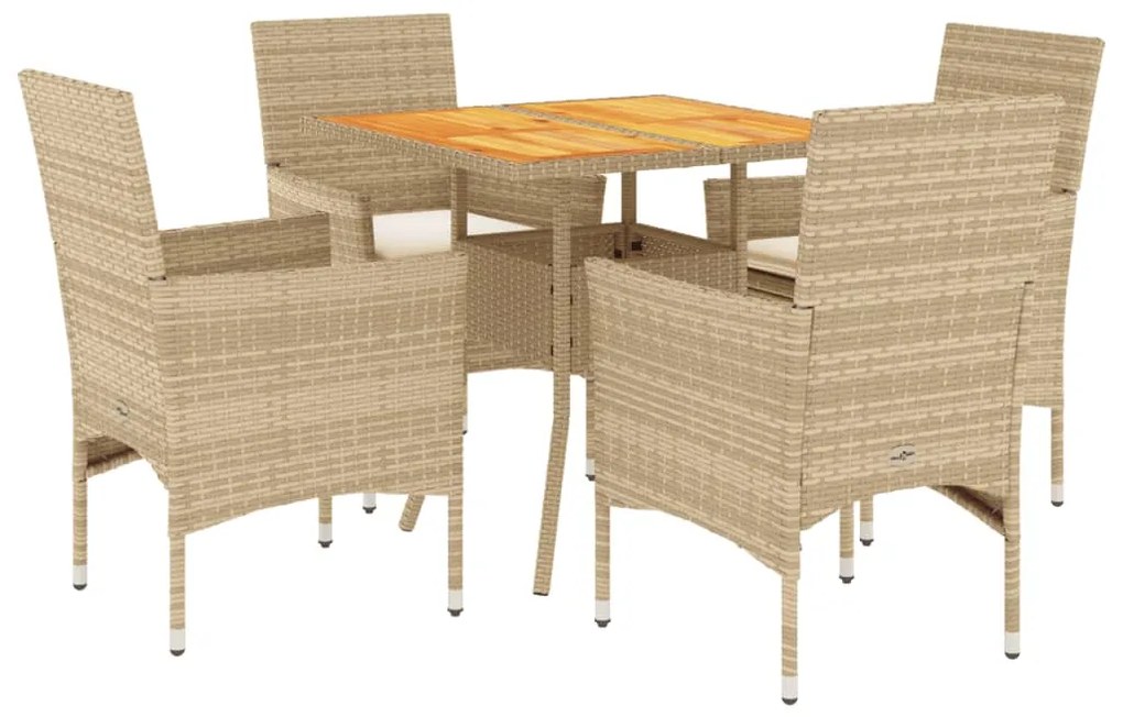 Set pranzo da giardino 5 pz con cuscini beige polyrattan acacia